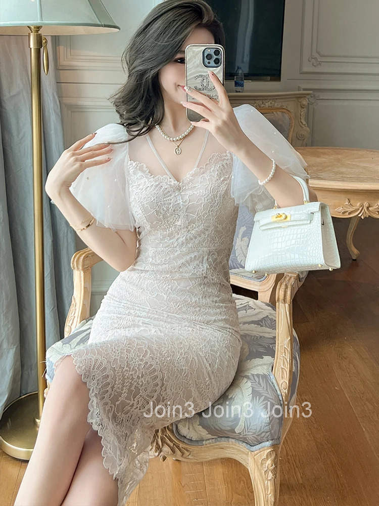 Fashion Summer Evening Long Dress For Women Chic Mesh Sheer Sexy V-Neck Skinny Wrap Hip Midi Party Prom Mujer Vestidos Clothing