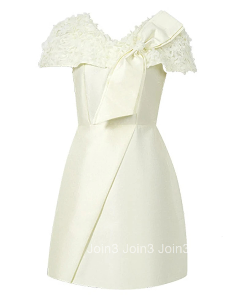 New Summer French Fashion Sweet Bow Gown Evening Dress Women Clothes Elegant V-Neck Slim A-Line Mini Short Party Prom Vestidos