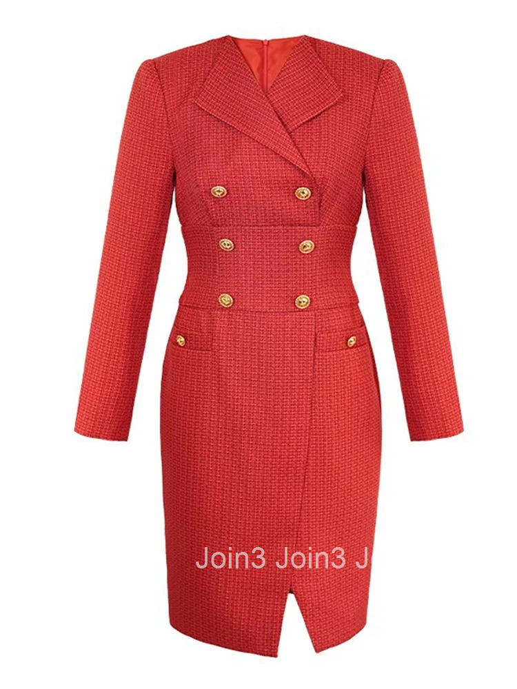 New Fashion Ladies Red Formal Occasion Pencil Dresses Women Clothes Mujer Elegant Office Commute Long Sleeve Slim Dress Vestidos