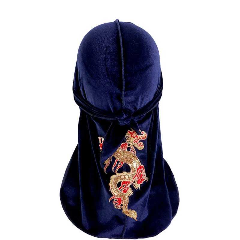 New China fashion Mens dragon pattern velvet Durags Bandanas Headwear Men DuRag Turban Hat Headband Hair Accessories Waves Cap M250623