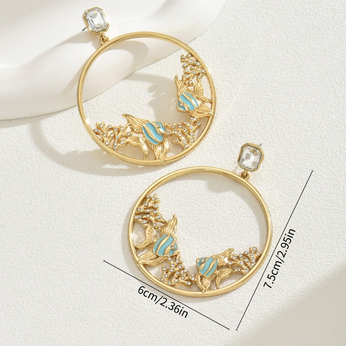 Minimalist Fashion Style Women's Little Fish Design Inlaid Stud Electroplated Drop Earrings