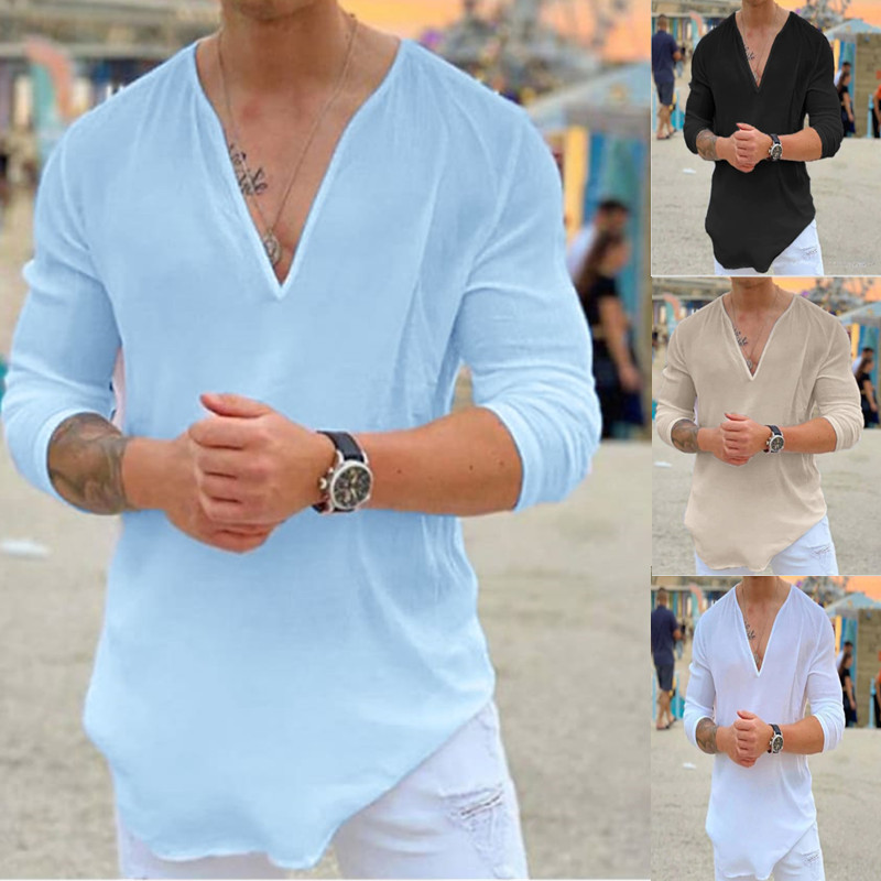 Designer t shirt Long-sleeved shirt V-neck men's casual top pure cotton T-shirt shirt S-3XL (European Size)