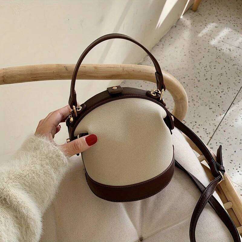 Popular Choice Fashion Women's Two Tone Brown Beige Bucket Bag Perfect For Travel And Everyday Use A Must-Have Tote Bag