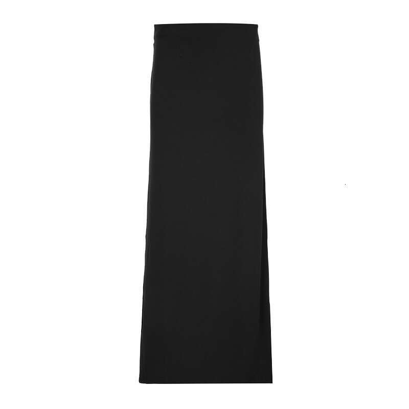 Ins Style Solid Color One-Piece Low Waist Sexy Slim Fit Bodycon Hem Split Midi Skirt New B5