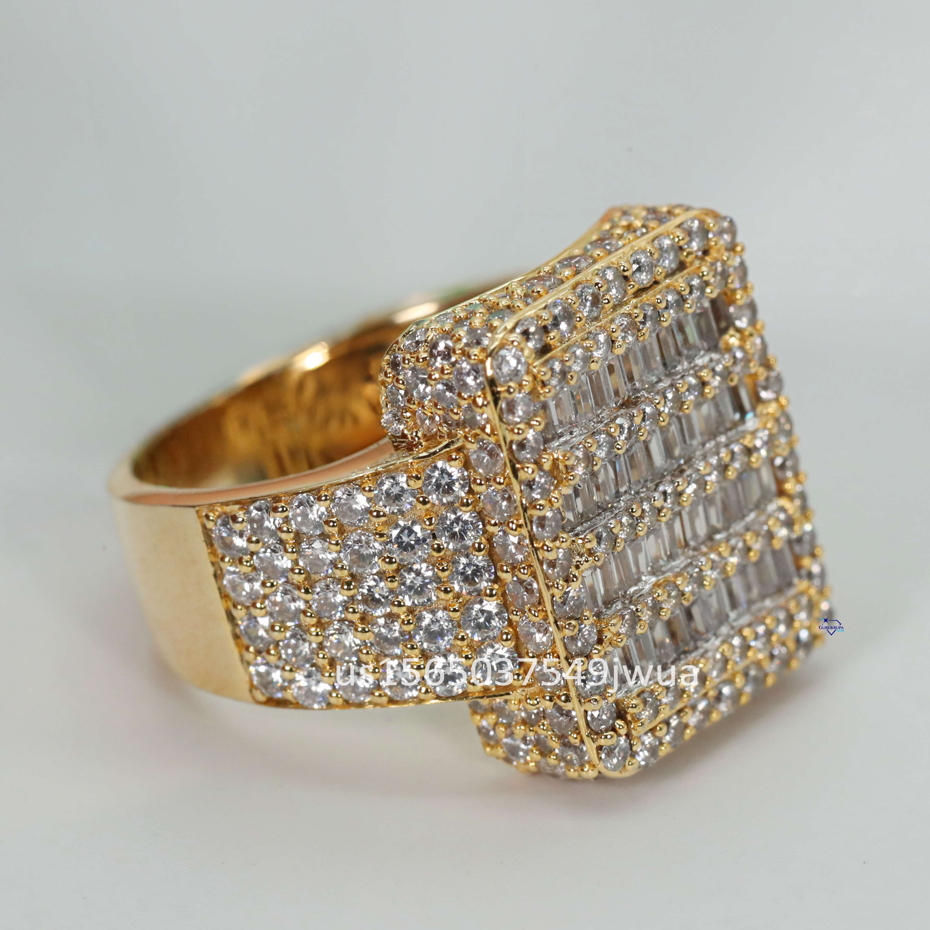 Mens Hip Hop Ring in 925 Sterling Silver With Round and baguette Cut Moissanite Diamonds Customize and Personalized Design