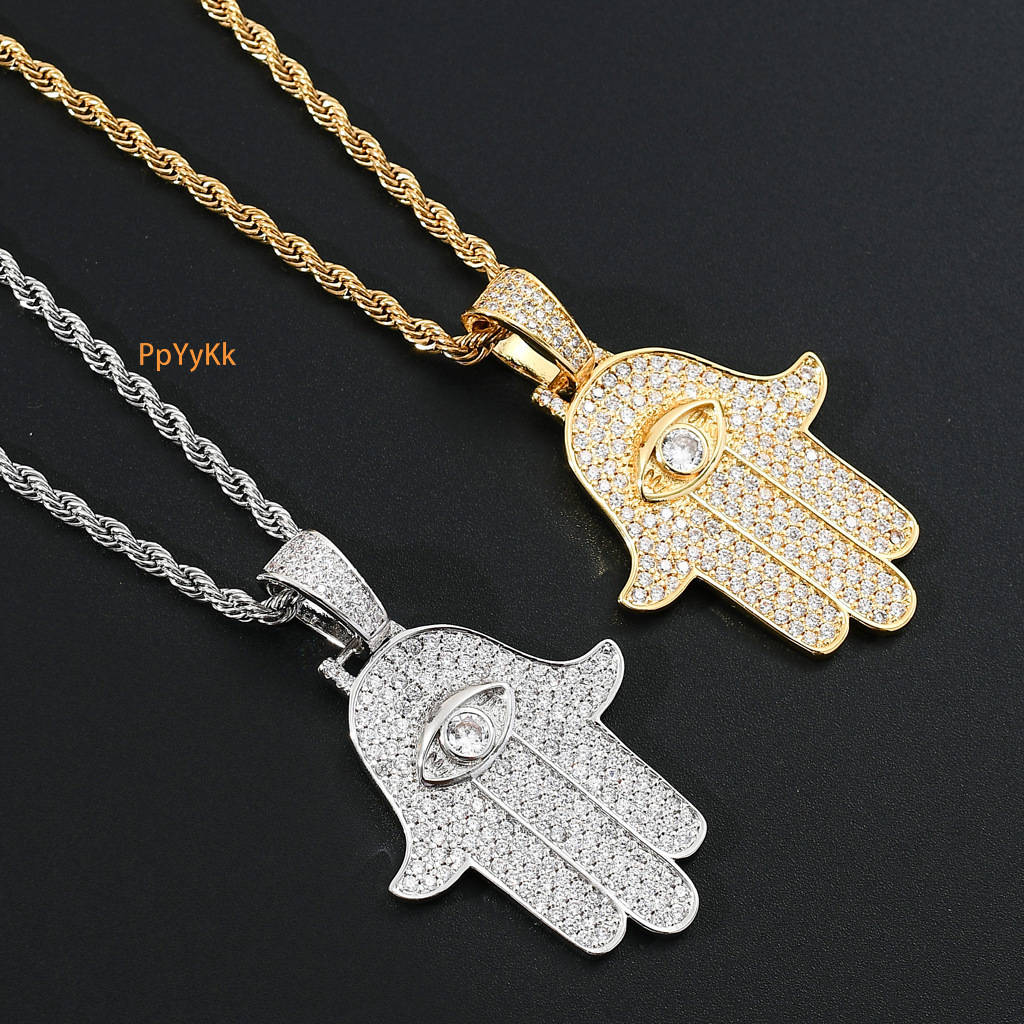 Luxury Moissanite 3D Hamsa Hand Iced Out Bling Palm Eye Hip Hop Trendy Versatile Accessory Pass the diamond tester
