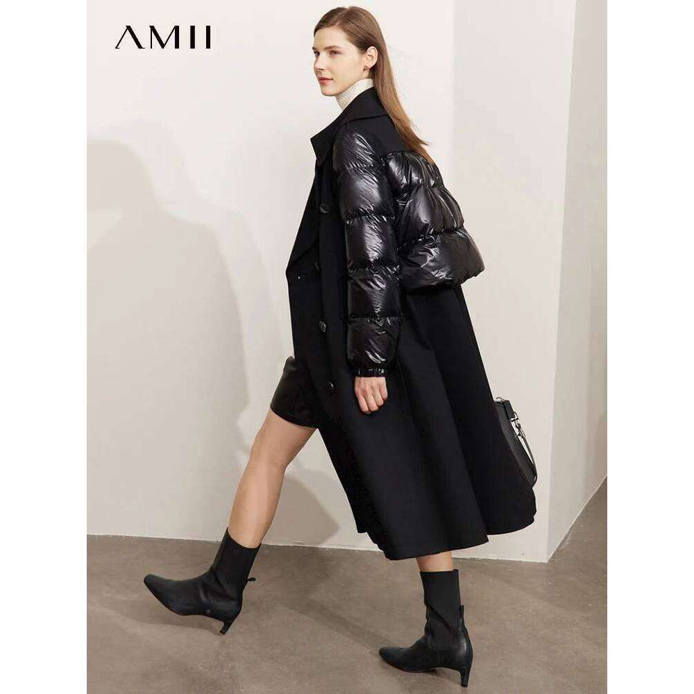 AMII Minimalism Down Jacket Women 2022 Winter New Warm Fashion Commuter Solid Double-Breasted Splicing Design Coats 12270525