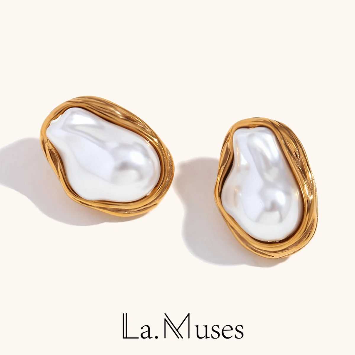 La.Muses Baroque Shed Imitation Pearl Stainl steel Earrings For Woman Waterproof C Daily Wear 2024XJ250623