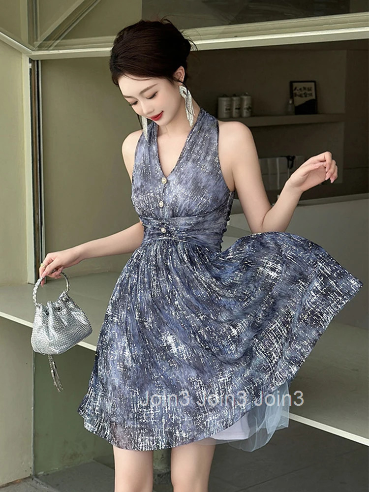 Summer Fashion Mesh Print Sparkly Vacation Evening Short Dress Women Clothes Sexy Halter V-Neck Skinny Party Club Prom Vestidos