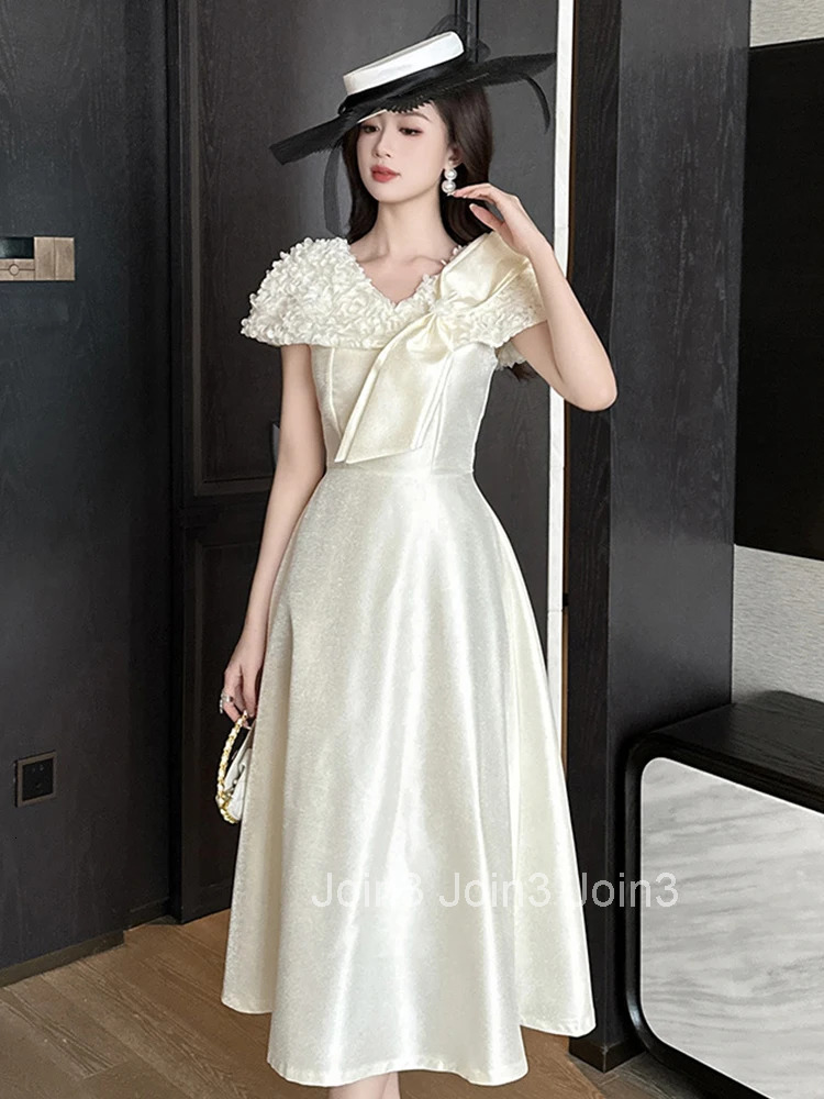 Summer French Fashion Sweet Bow Gown Evening Dress Women Clothes Elegant Floral V-Neck Slim A-Line Midi Robe Party Prom Vestidos