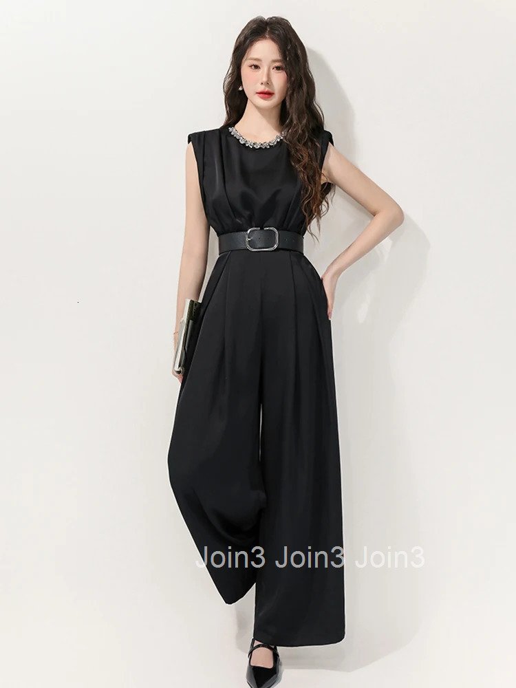 Women Clothes Black One Piece Jumpsuits Elegant Formal Retro Sleeveless Mujer Wide Leg Loose Rompers Casual Long Trousers Summer