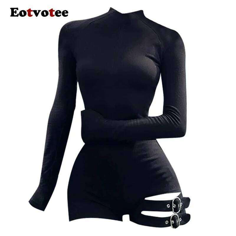 Fashion Solid Jumpsuit Women Simple Skinny Long Sleeve Bandage Bodysuit New Y2K American Style Spice Girl Rompers