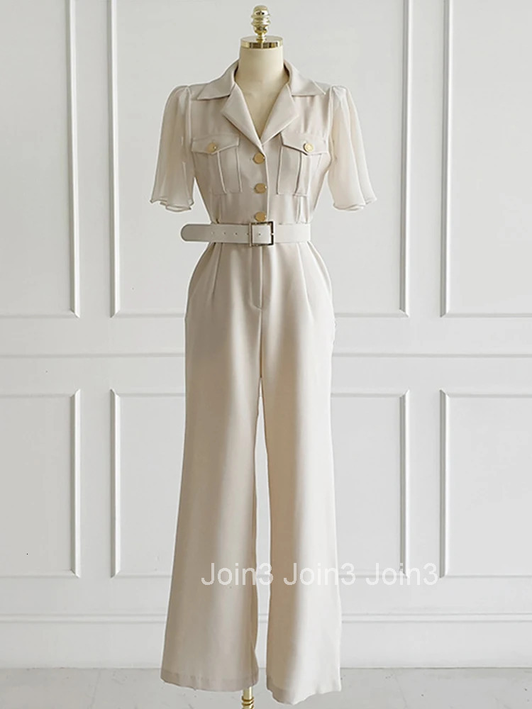 Fashion Summer One Piece Long Jumpsuits Women Clothing Elegant Formal Vintage Short Sleeve Female Mujer Wide Leg Loose Rompers