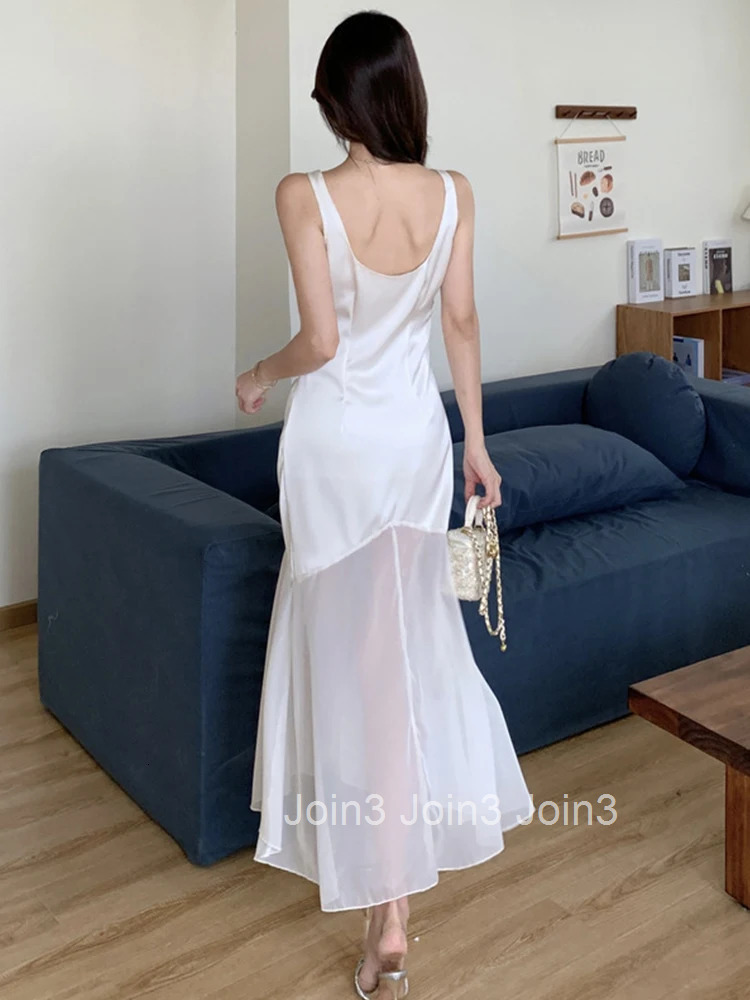 Women Vacation Clothes Satin Sheer Sexy Tank Slim Midi Evening Dress Elegant Ladies Fashion Party Prom Vestido Sweet Long Summer