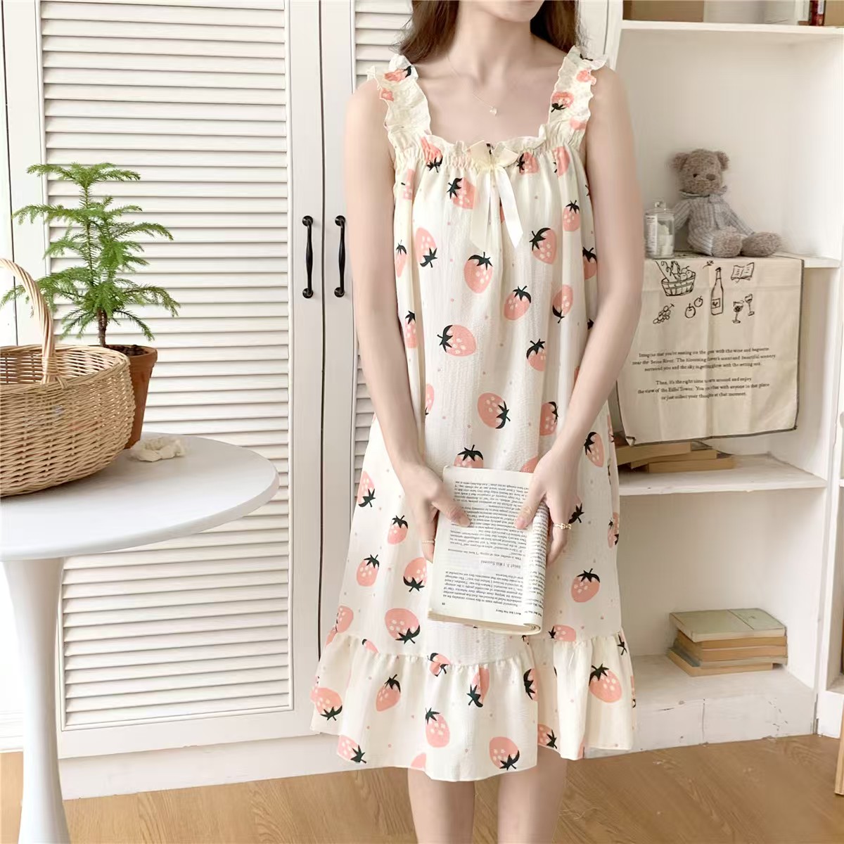 2025 women's models spring and summer sweet ins style halter mid-length loose nightgown female home dress