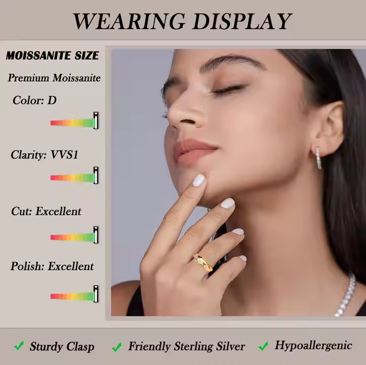 High Quality 925 Sterling Silver Women's Moissanite Ring 18K Plated for Wedding Engagement or Party