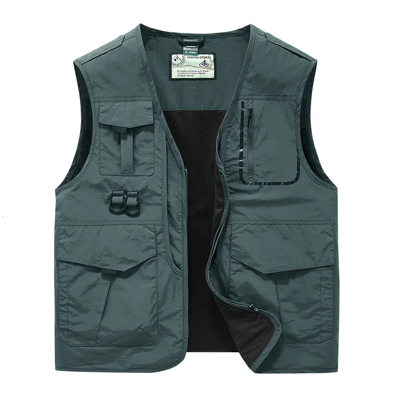 Men Outdoor Multi Pockets Pography Sleeveless Jacket Cargo Vests Summer Thin Mesh Breathable Waistcoats Male Casual Vests 250617