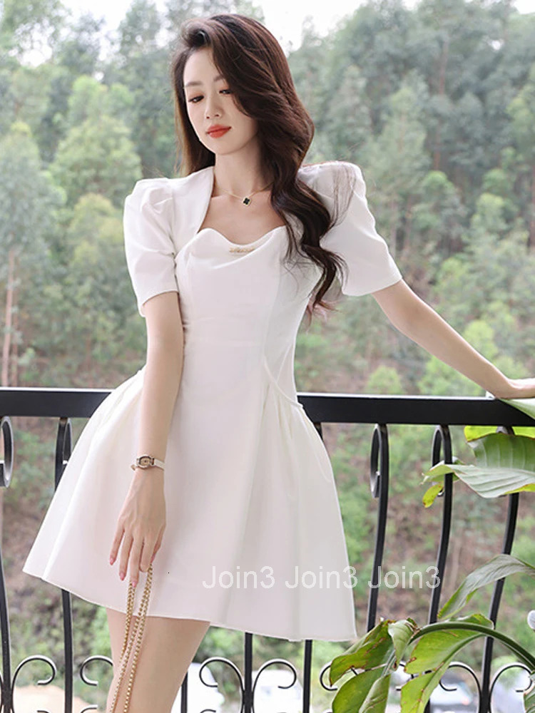 High Quality Summer Fashion Women Evening Dress Chic Vintage Puff Sleeve Slim Folds Mini Party Club Birthday Prom Mujer Vestidos