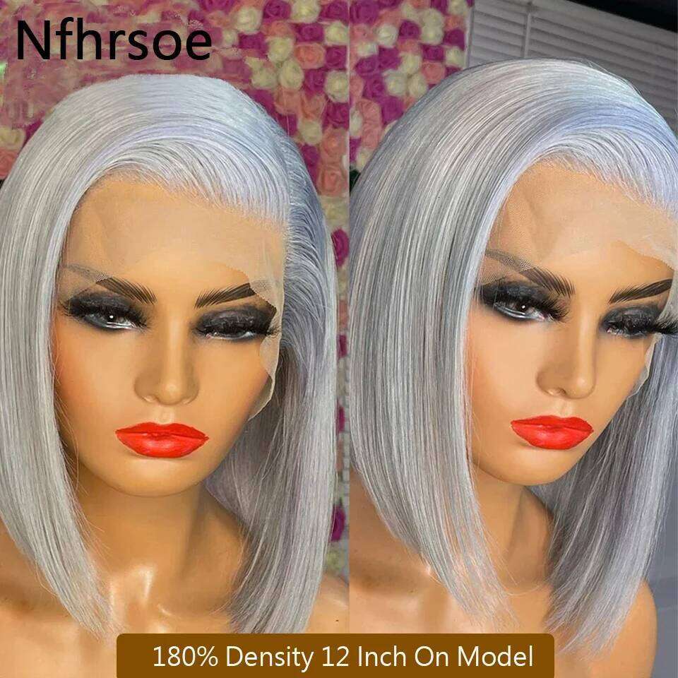 Gray Short Bob Front Human For Women Sier Grey 13x6 Lace Frontal Wig Brazilian Remy Hair Wigs Preplucked