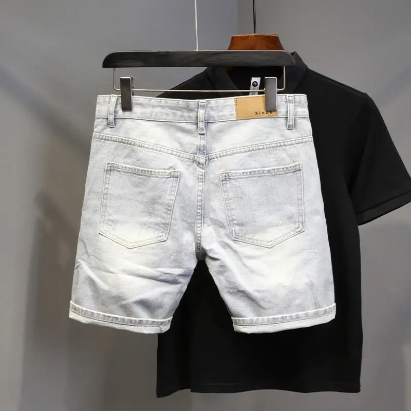 High Quality Summer Korean Clothing Mens Casual Denim Shorts Distressed Cat Whisker Streetwear Short Pants 250618