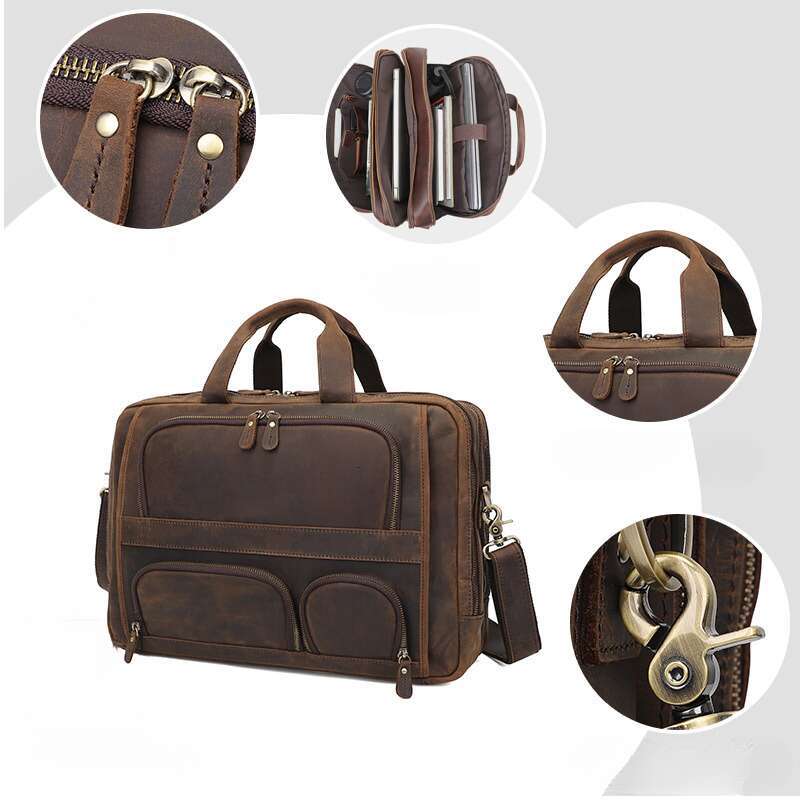Men's Genuine Leather Briefcase Business Crossbody Top Layer Cowhide Laptop Bag