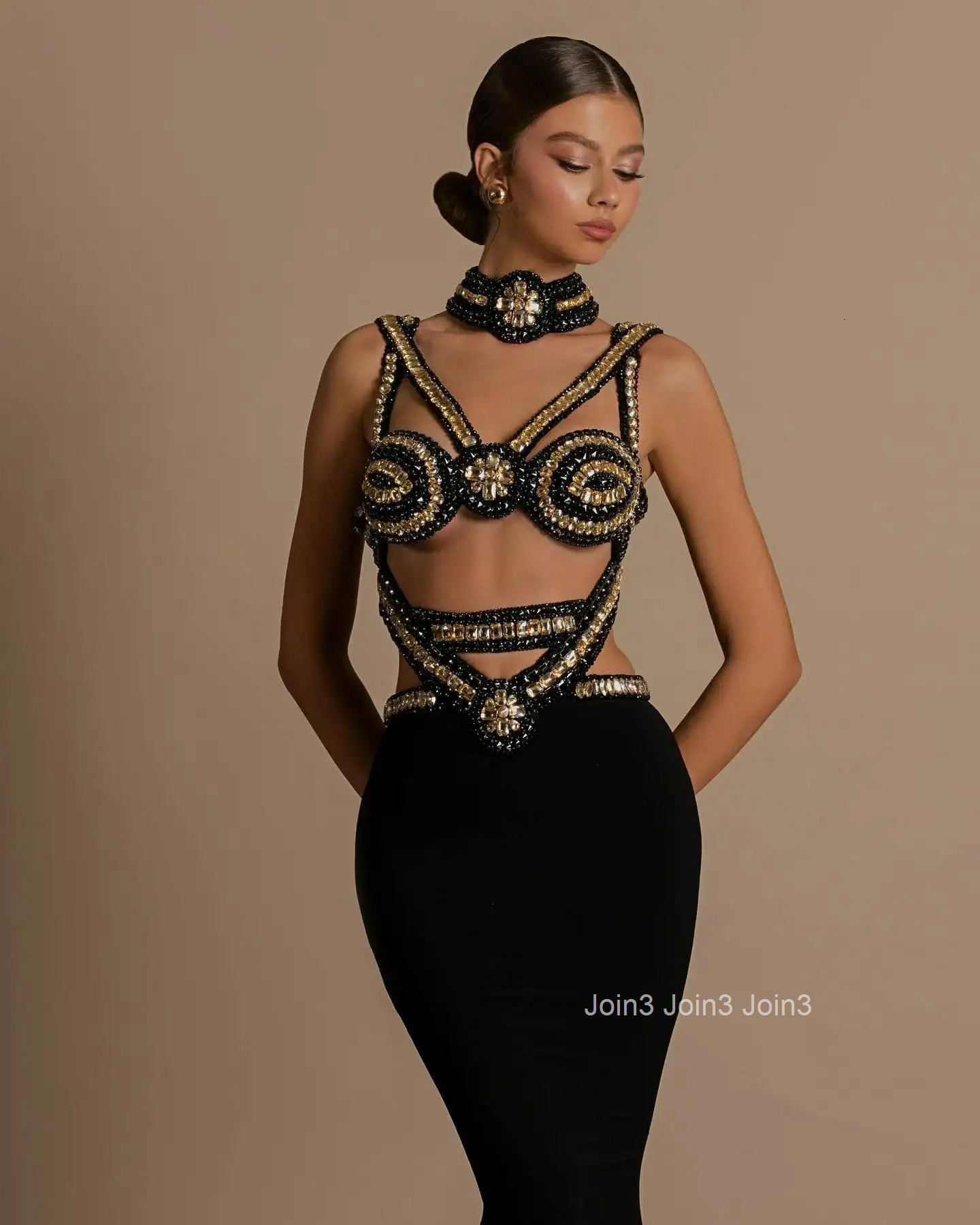 Chic Womens Clothing Sexy Hollow Backless Long Dress Necktie Fashion Bandage Two Pieces Black Sleeveless Cocktail Party Gown