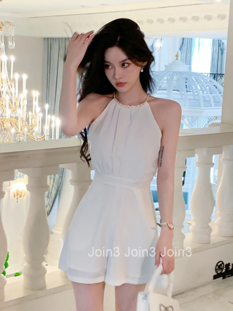 Fashion Summer White Short One Piece Jumpsuits Women Clothing Elegant Sexy Strap Sleeveless Female Mujer High Waist Slim Rompers