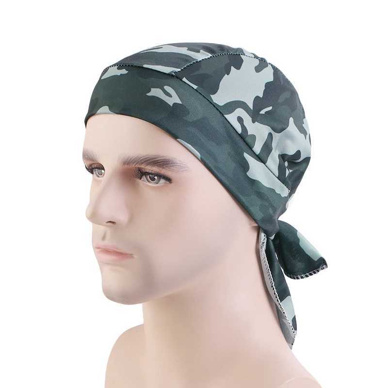 New Camouflage Print Silky Durag For Men Bandana Turban Hat Unisex Doo Durag Wigs Mens Du-Rag Long Tail Bandana Pirate Hat M250623