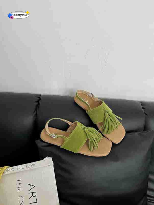 Design Sense Niche Tassel Roman for Women Summer Outdoor Beach Flat Toe Clip Sandals Women's Shoes ddmythur