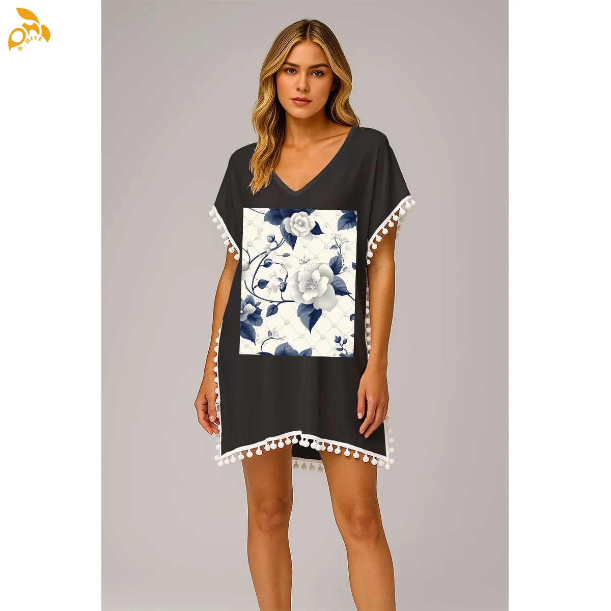 free shipping of customized fashionable American women's chiffon beach blouse 80GSM DTF with exquisite patterns from US