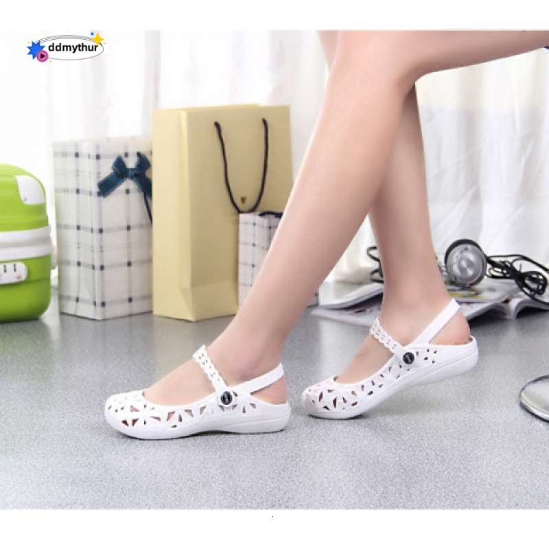 New Women's Sandals Plastic Hollow Soft Beach Shoes Flat Nurse Wedge Summer Clogs ddmythur