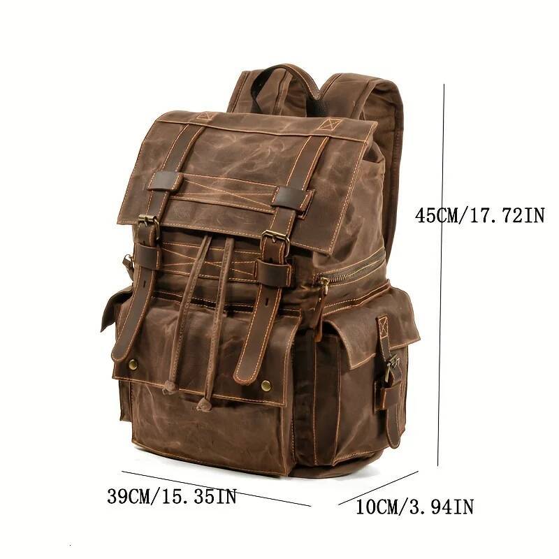 high-quality Vintage backpack Leather canvas Backpack 15-inch laptop tote satchel Academy Shoulder Hiking bag