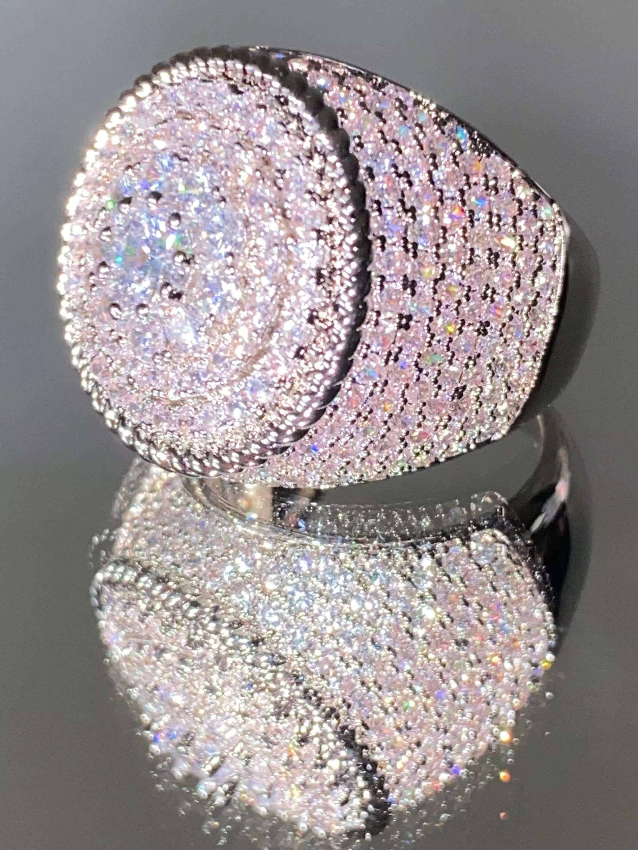 Mens Real Solid 925 Sterling Silver Iced White Moissanite Diamond Engagement Wedding Birthday Party Daily Wear Ring