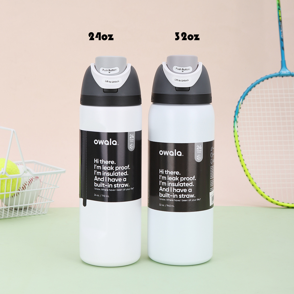 OWALA Insulated Stainless Steel Sports Water Bottle Cold insulation cup Tumbler for Outdoor Camping, 2 Sizes (24oz, 32oz), Vacuum Sealed Travel Mug dh