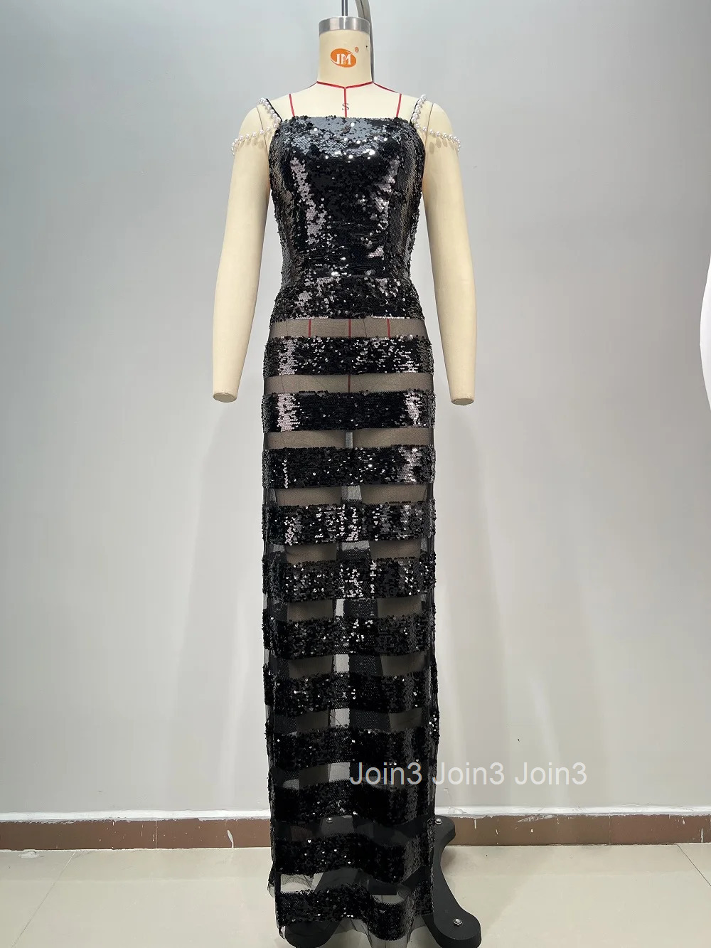 2025 Spring New Outfits For Women Fashion Sequins Beading Black Dress Sleeveless Sexy Gauze Splicing Red Carpet Tender Gown