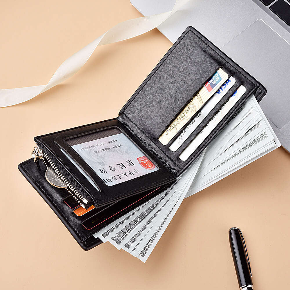 Men's Short Horizontal Style Personality PU Leather Fashion Wallet Business Zipper 70% off Multiple Slots Coin Purse Card Holder
