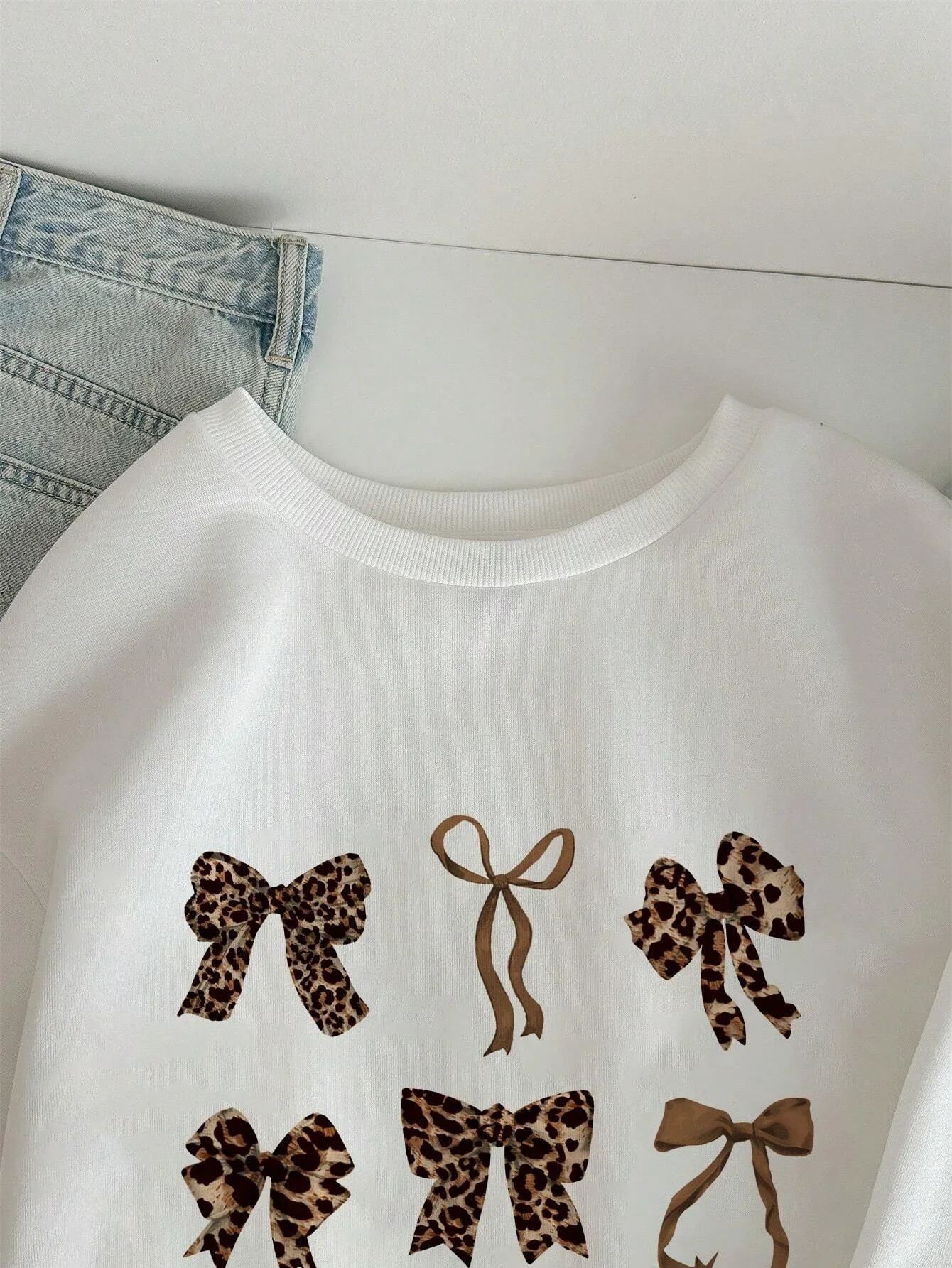 Retro Leopard Print Bow Printed Women Hoodies All-Match Comics Hoody Fleece Casual Clothes Street Hip Hop Pullover Woman 250617
