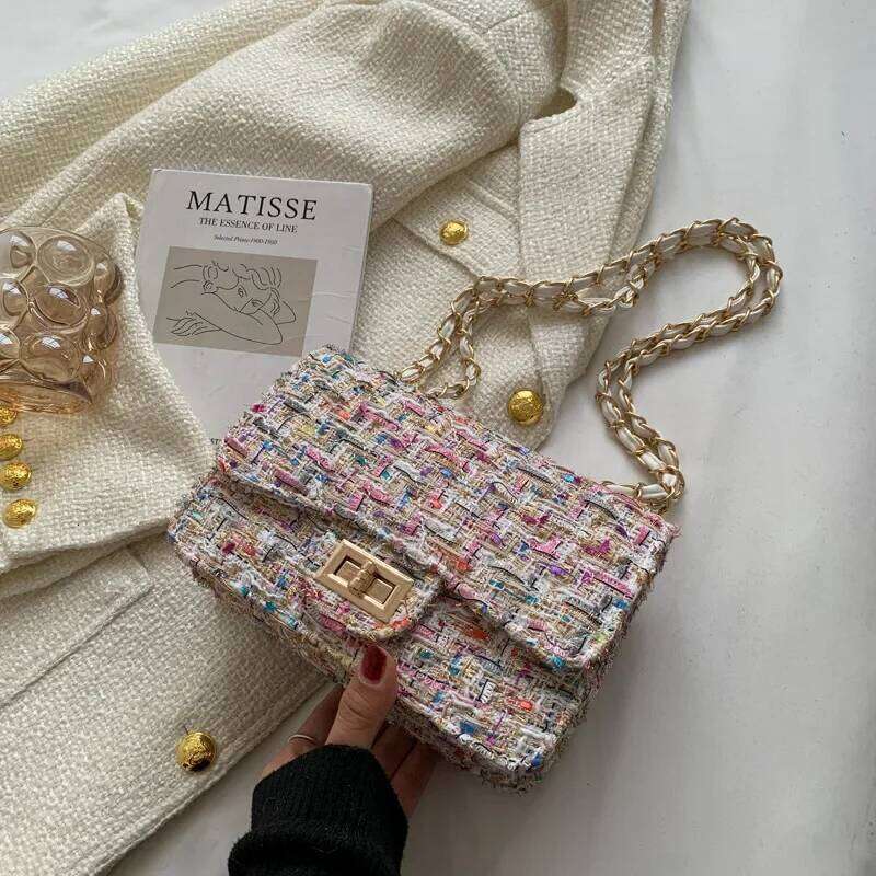 Designer bag Fashionable Versatile Guangzhou Women's Tweed Style Straw Bag Korean Version Chain Shoulder Crossbody Motorcycle Equipm Luxury Bag