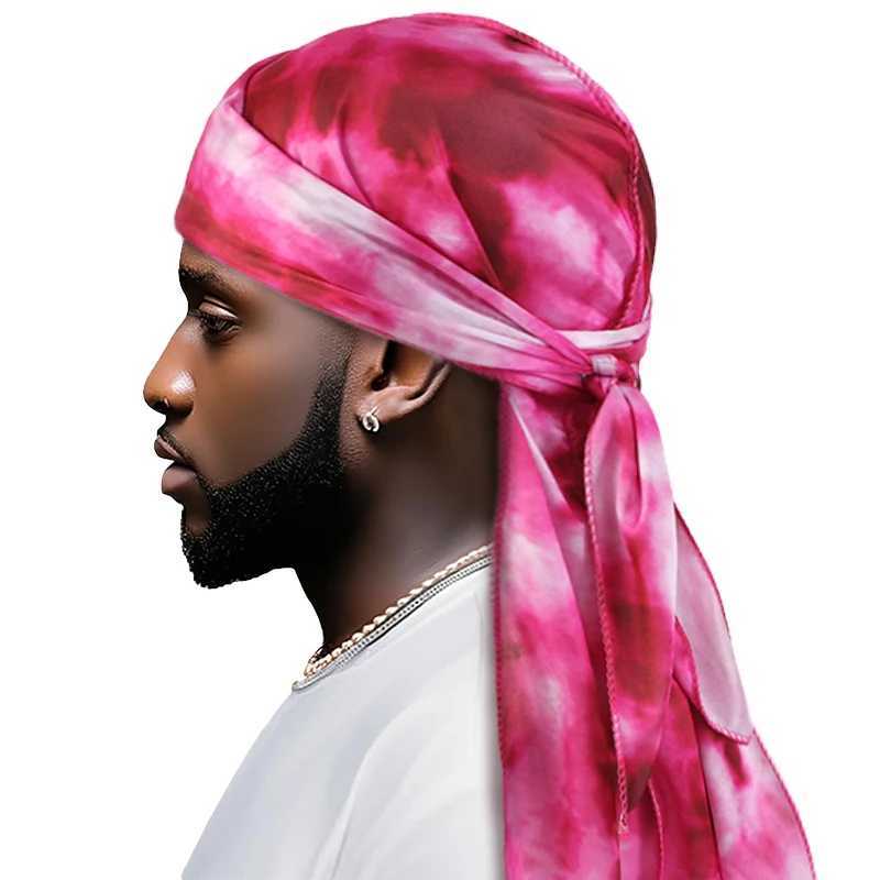 New Dyed Silky Durag Bandana With Long Tail And Wide Strap Colorful Durag Cap Shower Cap For Men And Women M250623