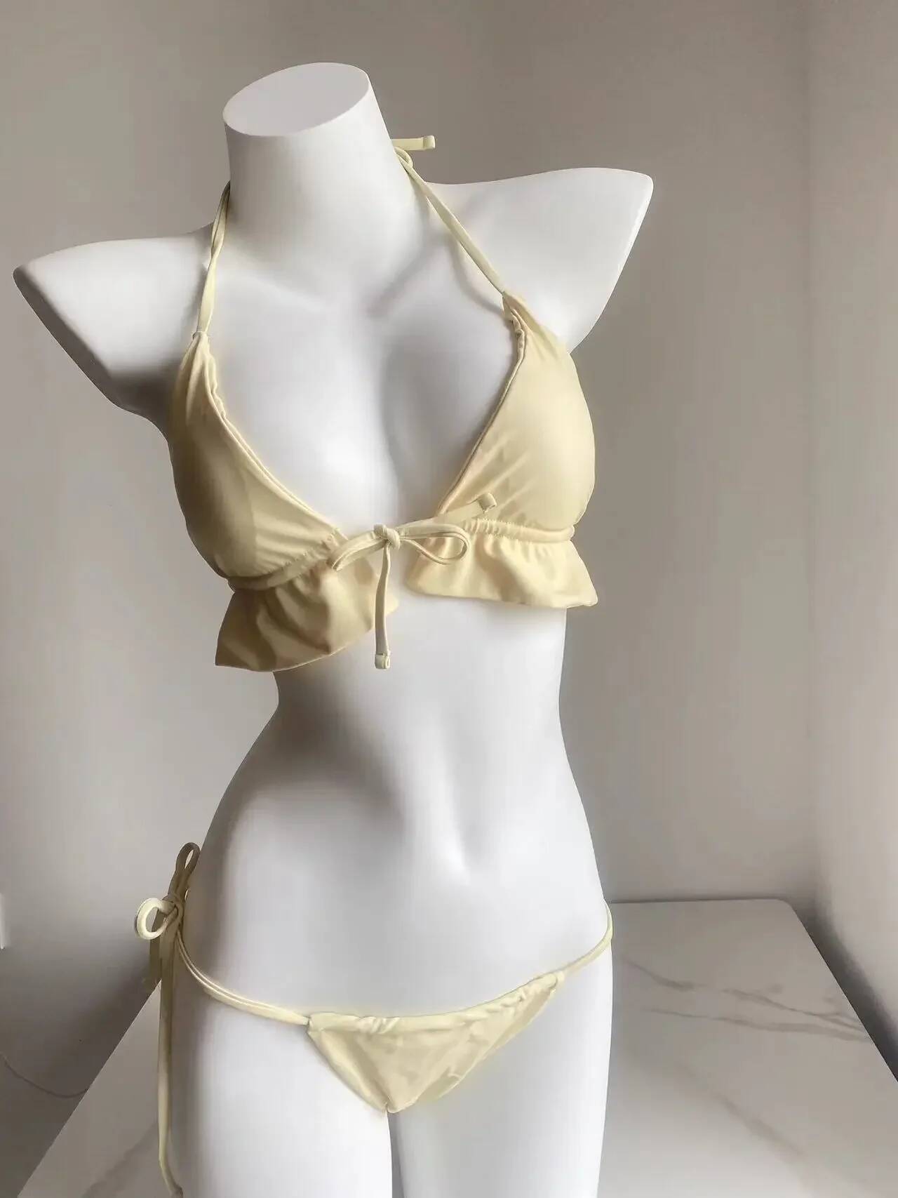 Lady's Summer New Yellow Lilac Bikini 3 PCS Swimsuit With Mesh Short Beach Sarong Swimwear Biquini Beachwear Outfit