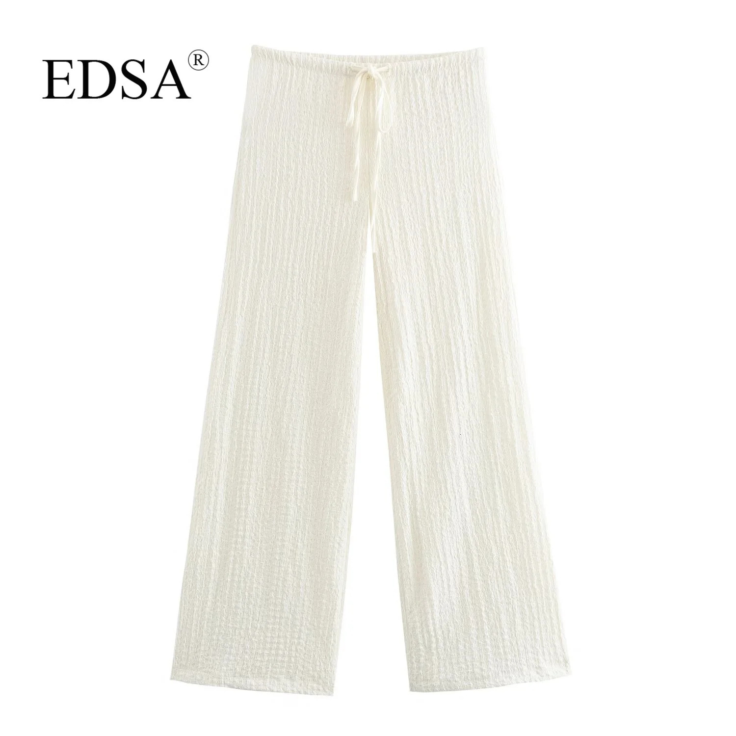 EDSA Women 2 Pcs Set VNeck Single Breasted Solid Texture Casual Vest TopHighWaisted Drawstring Wide Leg Pants 250614