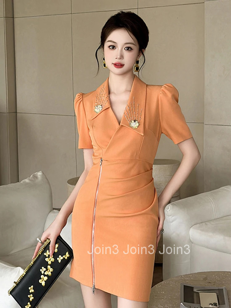 Summer Asymmetrical Business Formal Occasion Pencil Dress Women Clothes Elegant Office Short Sleeve Skinny Folds Party Vestidos