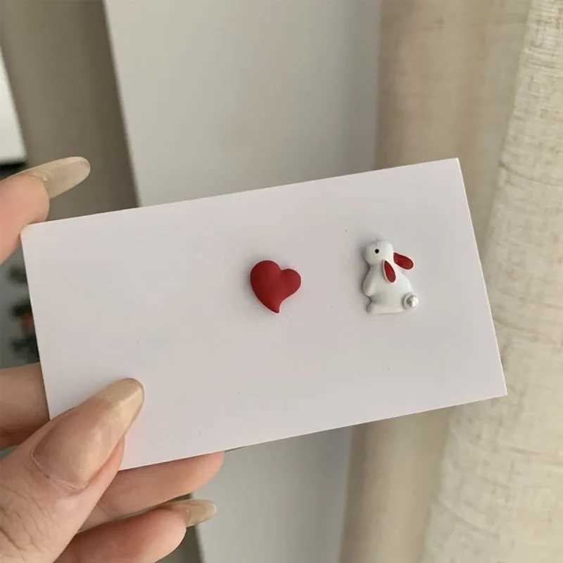 Cute Fairy Tales Animal Rabbit Pearl Stud Earrings Sweet Girls Women Asymmetric Heart Ear Studs JewelryXJ250623