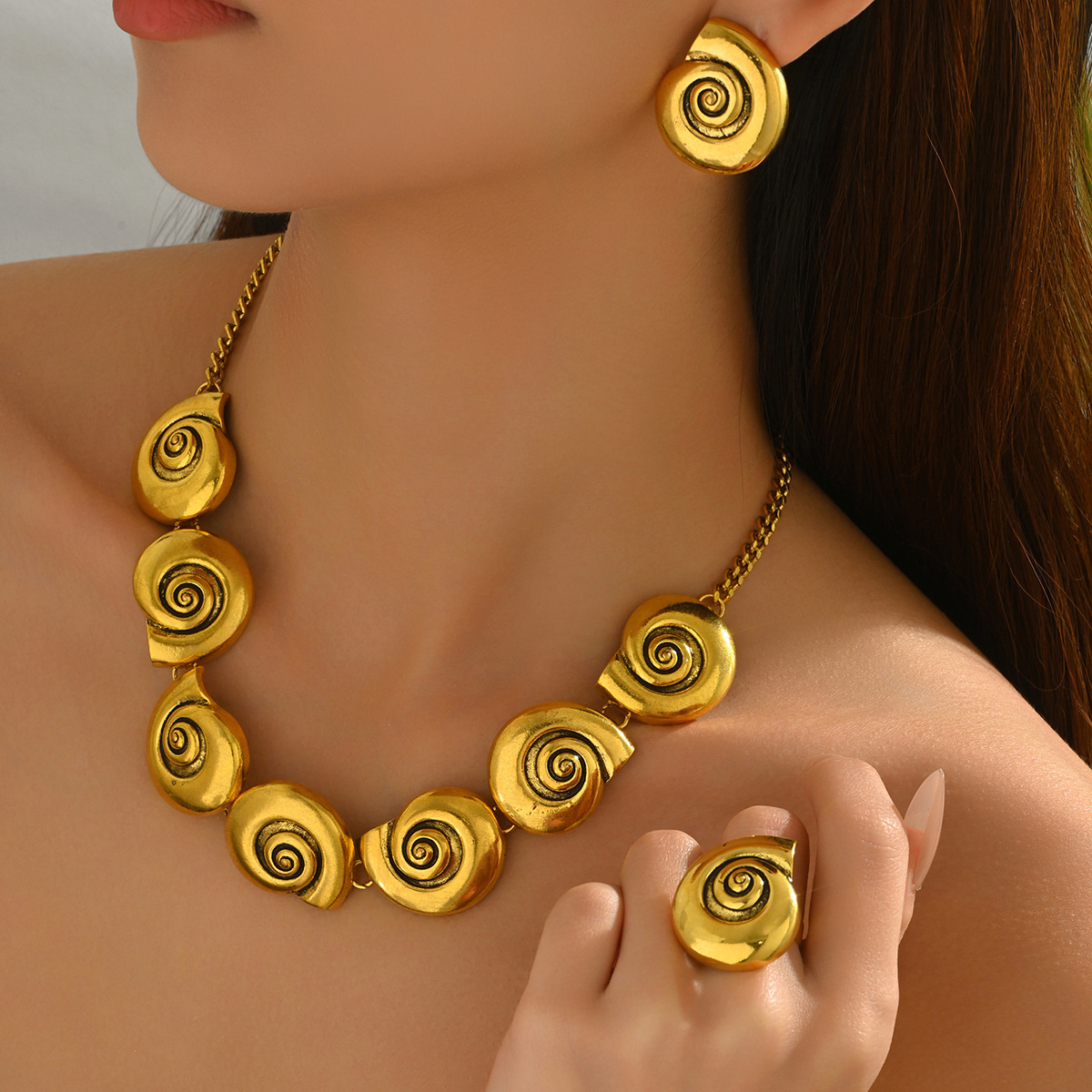 Trendy Jewelry Set Conch Thread Design Necklace Earrings High-end Sense Women's Accessories