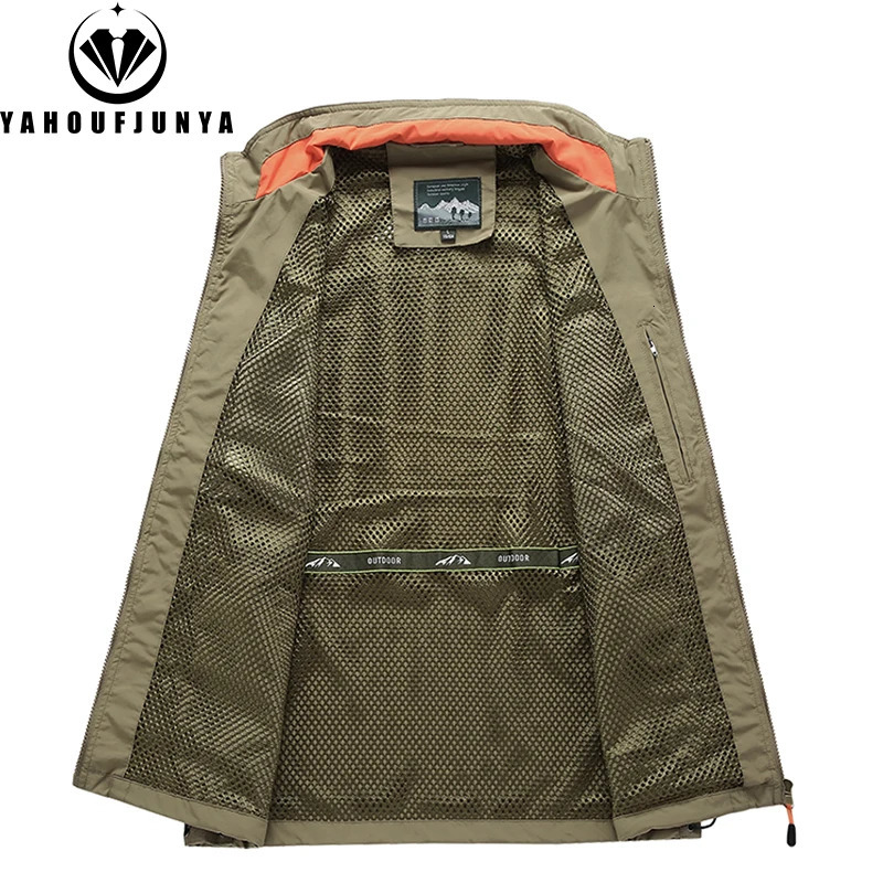 Men Spring Summer Many Pocket Casual Stand Collar Vest Men Sleeveless Solid Color Outdoors Fashion Style Vest Male Coat 6XL 250617