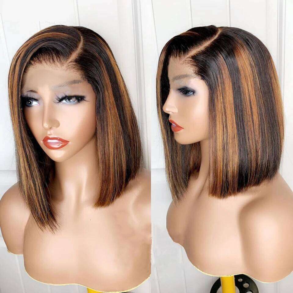 Highlight Straight Lace Front Wig Brazilian Short Bob Human Hair Wigs On Sale Clearance