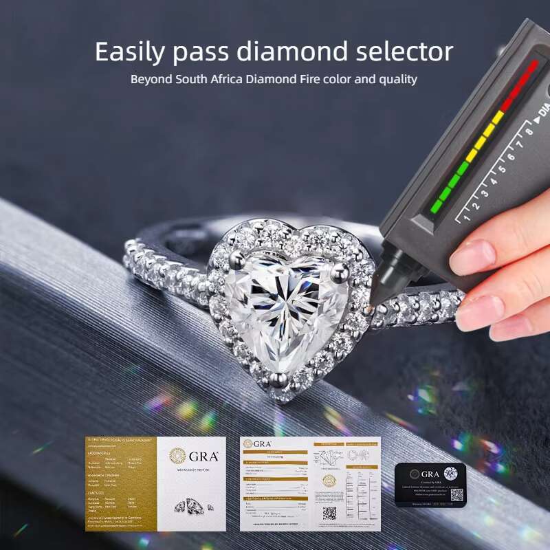 New Arrival Heart Shape Wedding Ring With Big Gemstone Moissanite and Diamond in Real 925 Sterling Silver