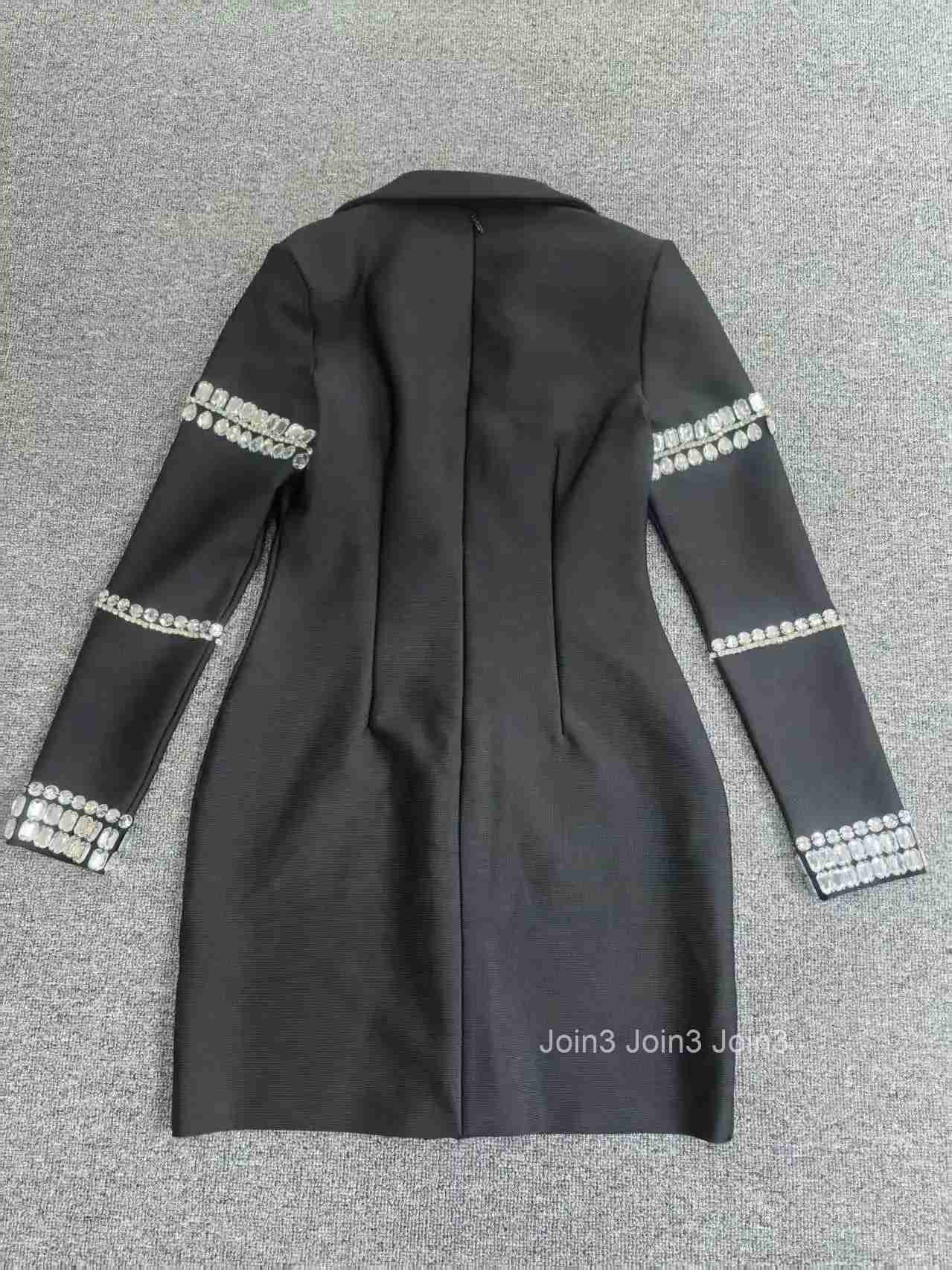 Womens Black Bandage Dress Long Sleeve Sequin Embellished Straps Deep V-Neck Formal Evening Gown Back Zipper Party Dress