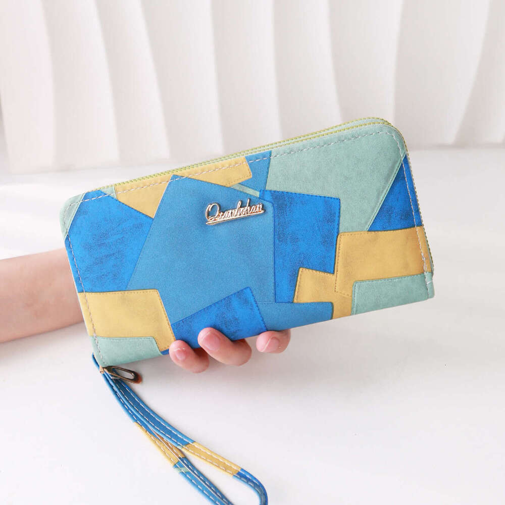 TEMU New Fashion Patchwork Color Block Double Zipper Women's Long Wallet Korean Style Phone Bag