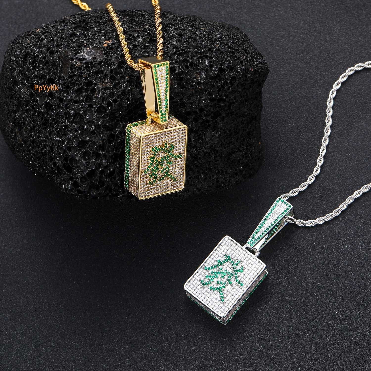 Luxury Necklace Mahjong Fortune Square Pendant Ice Out Bling Bling Hip Hop Trendy Moissanite Diamond Bling Jewelry Accessory Pass the diamond tester